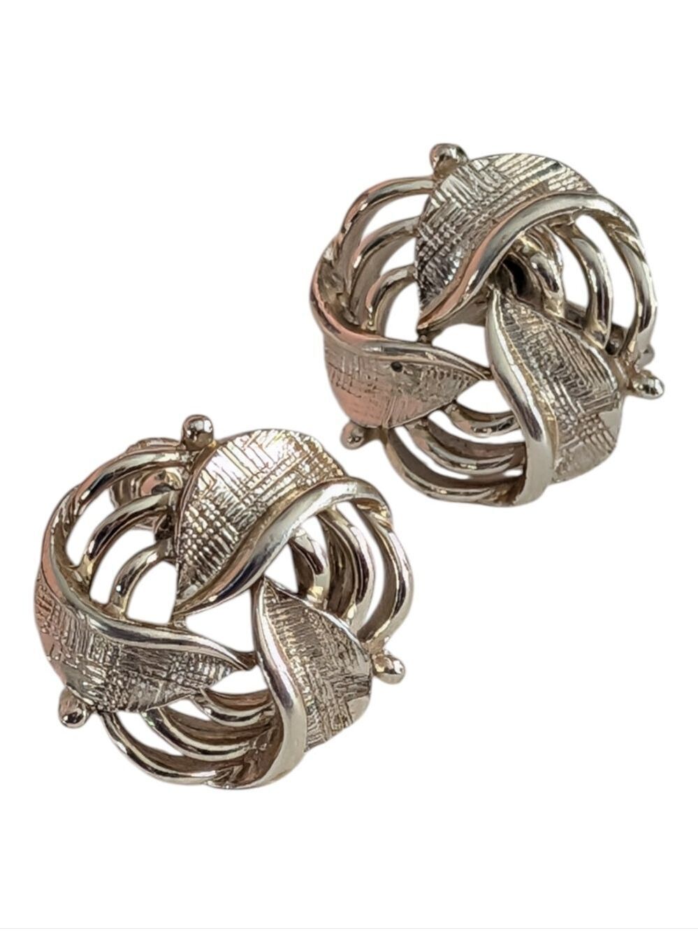 Vintage • Silver-Tone Knot Screw Back Earrings